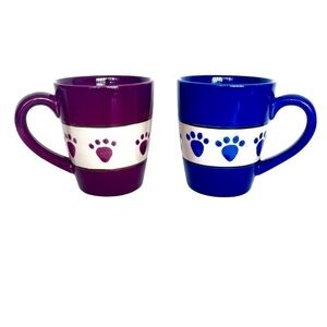 Pet Rageous Designs Purple and Blue Coffee Tea Mugs with Paw Prints Set of 2